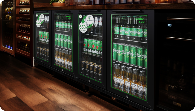 Husky eco back bar fridge behind a bar