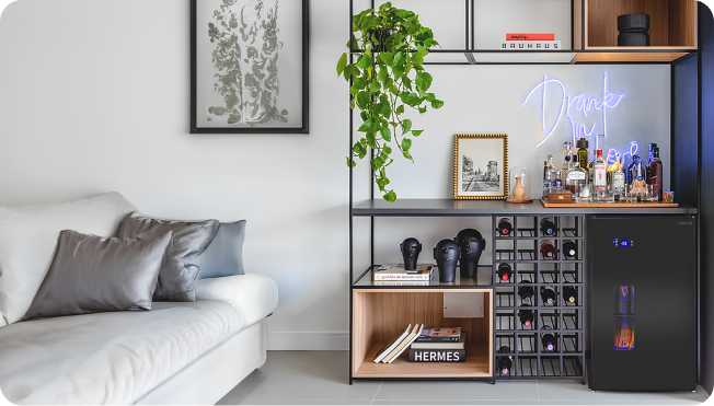 Husky Blast Chiller fridge in a living room.